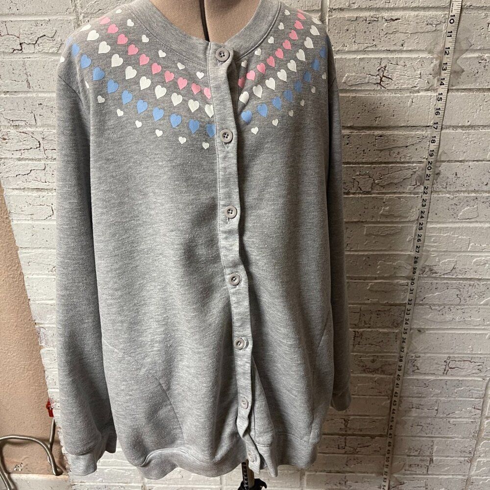 Vintage Blair Hearts Printed Sweatshirt Cardigan W/ Pockets Size XL